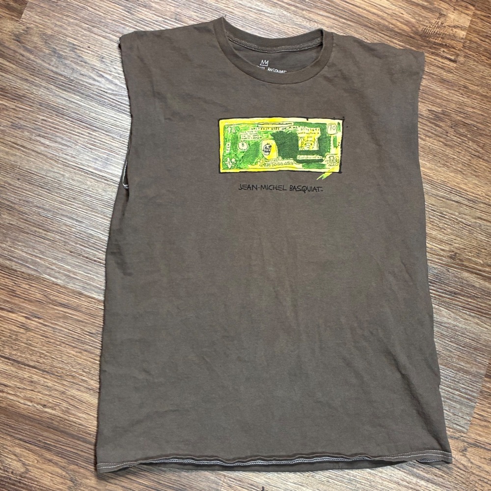 Jean-Michel Basquiat Ripple Sleeveless T-Shirt Men's L Brown Double Sided Art